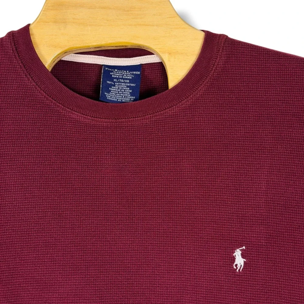 Polo Ralph Lauren Waffle Knit Thermal Top Men XL Burgundy Cotton Lounge‎ Pony